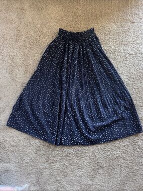 Navy Polka Dot Pleated Skirt
